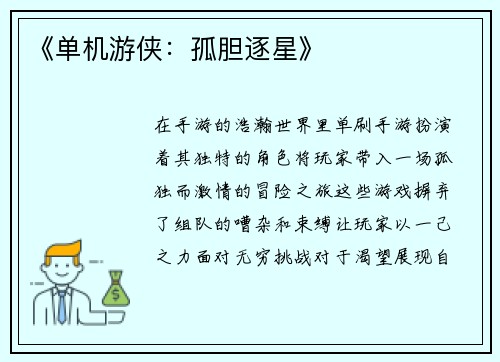 《单机游侠：孤胆逐星》